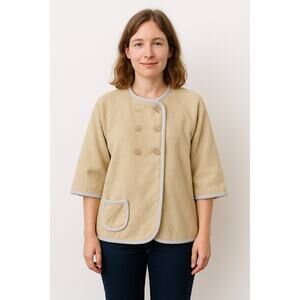 1960s Unbranded Cream Terry Cloth Button Housecoat yellow medium